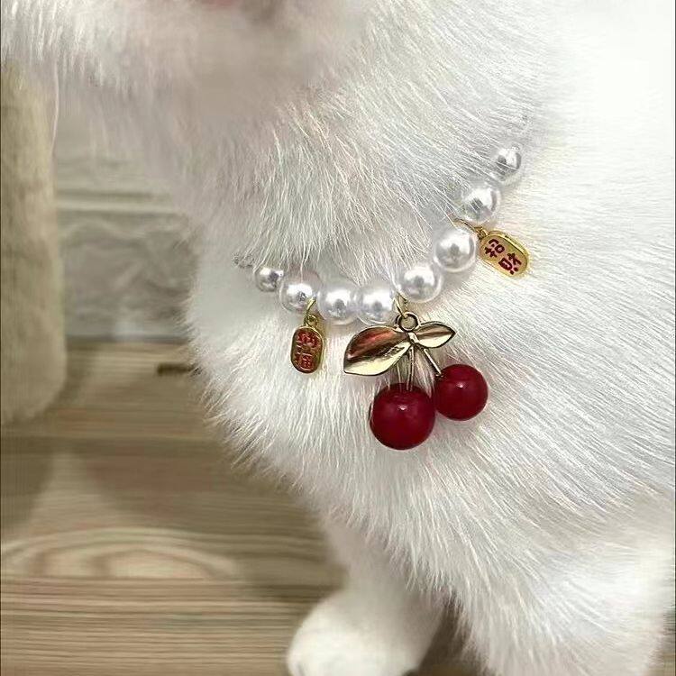 Pet Cherry Lucky Necklace Cat Dog Collar Cute Princess Style Accessories DIY Handmade Collar