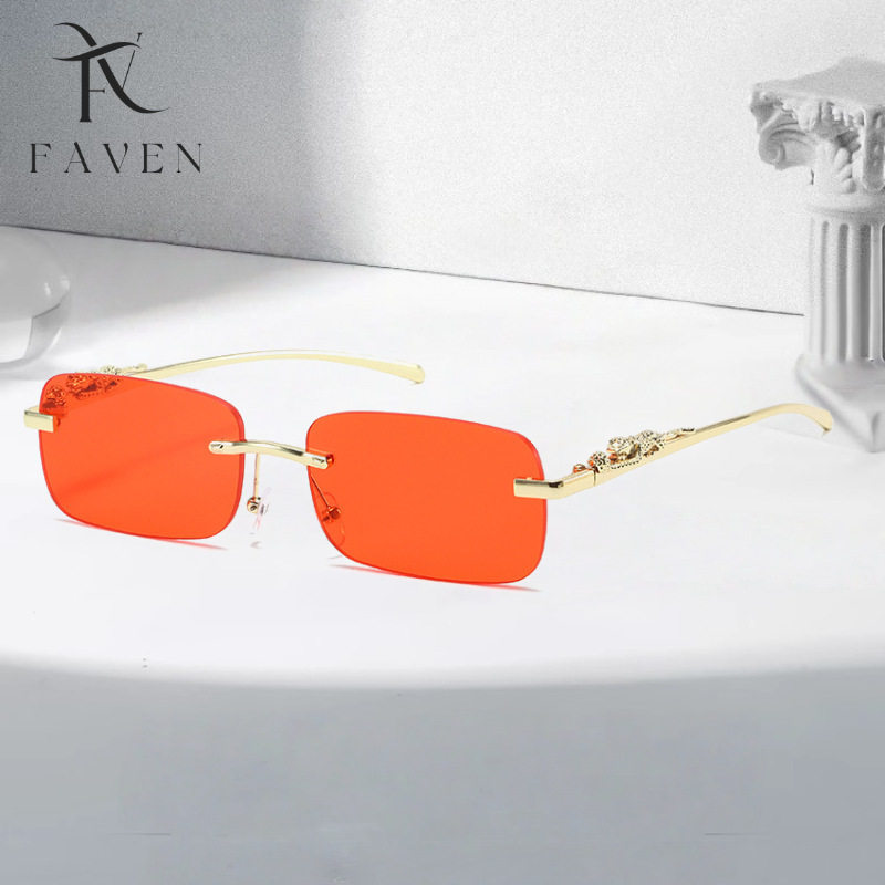 2026 Metal Sunglasses Cross-Border Wholesale Cheetah Decoration Personalized Frameless Sunglasses Retro Leopard Head Sunglasses