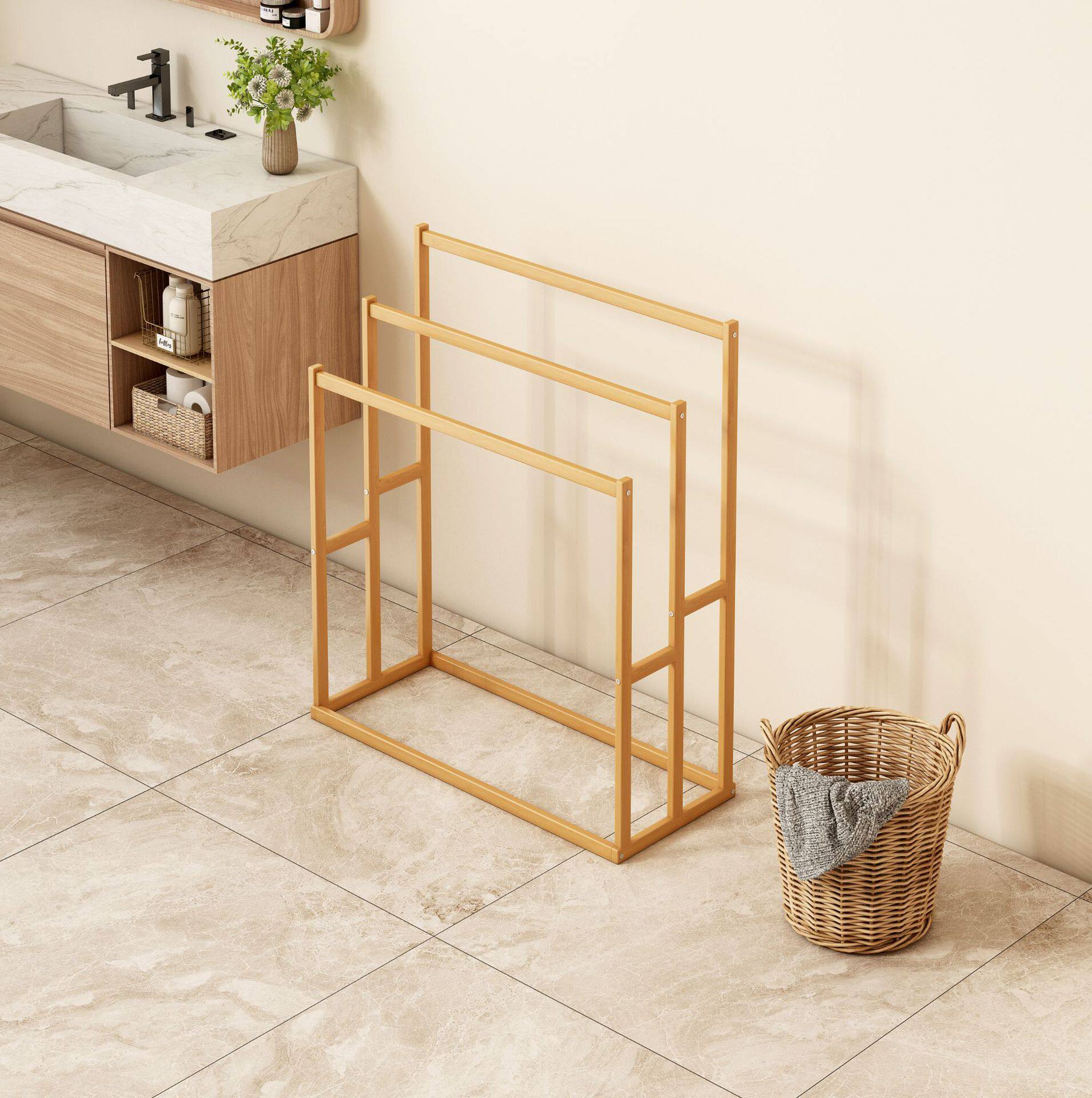 J6Da [Designer] Towel Rack Storage Floor Shelf Storage Rack Bedroom Clothes Hanging Integrated Rental Room Special