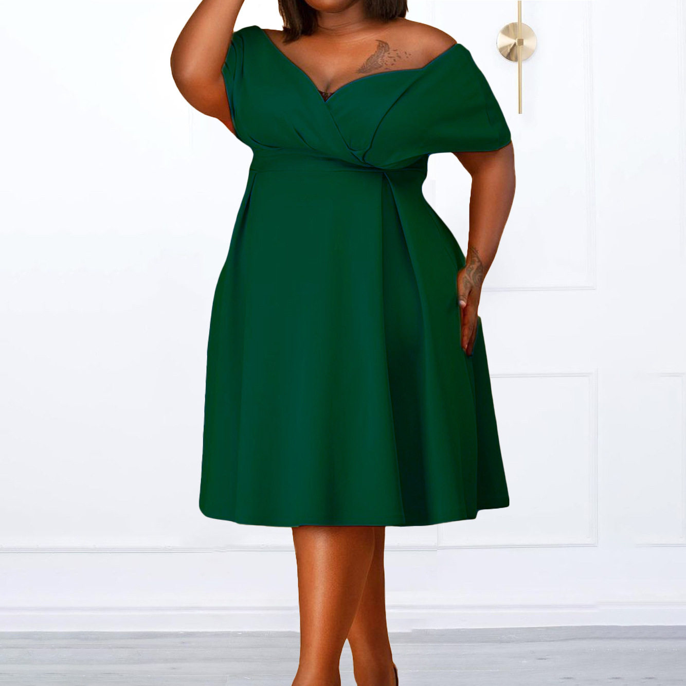 Summer Womens Dress Short Sleeve V Neck Solid Color Plus Size Off Shoulder Casual or Party Wear Wholesale