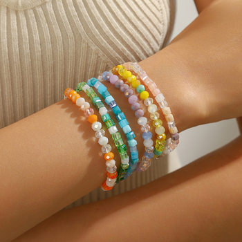 Cross-Border Hot Selling Niche High-End Elastic Rainbow Candy Crystal Bracelet Bohemian Bracelet Elastic Crystal Bracelet