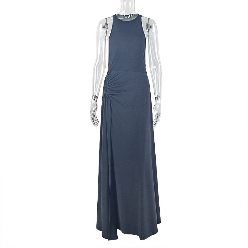 Elegant Sleeveless Bodycon Dress Ruffled Waist Solid Color Slim Fit Perfect for Parties and Events Wholesale
