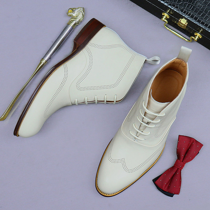 Boot Martin Nam Da Thật Cao Cổ Giày Tây Buộc Dây Chelsea Da Bò Chiều Cao Đế Khoảng 3cm Màu Trắng