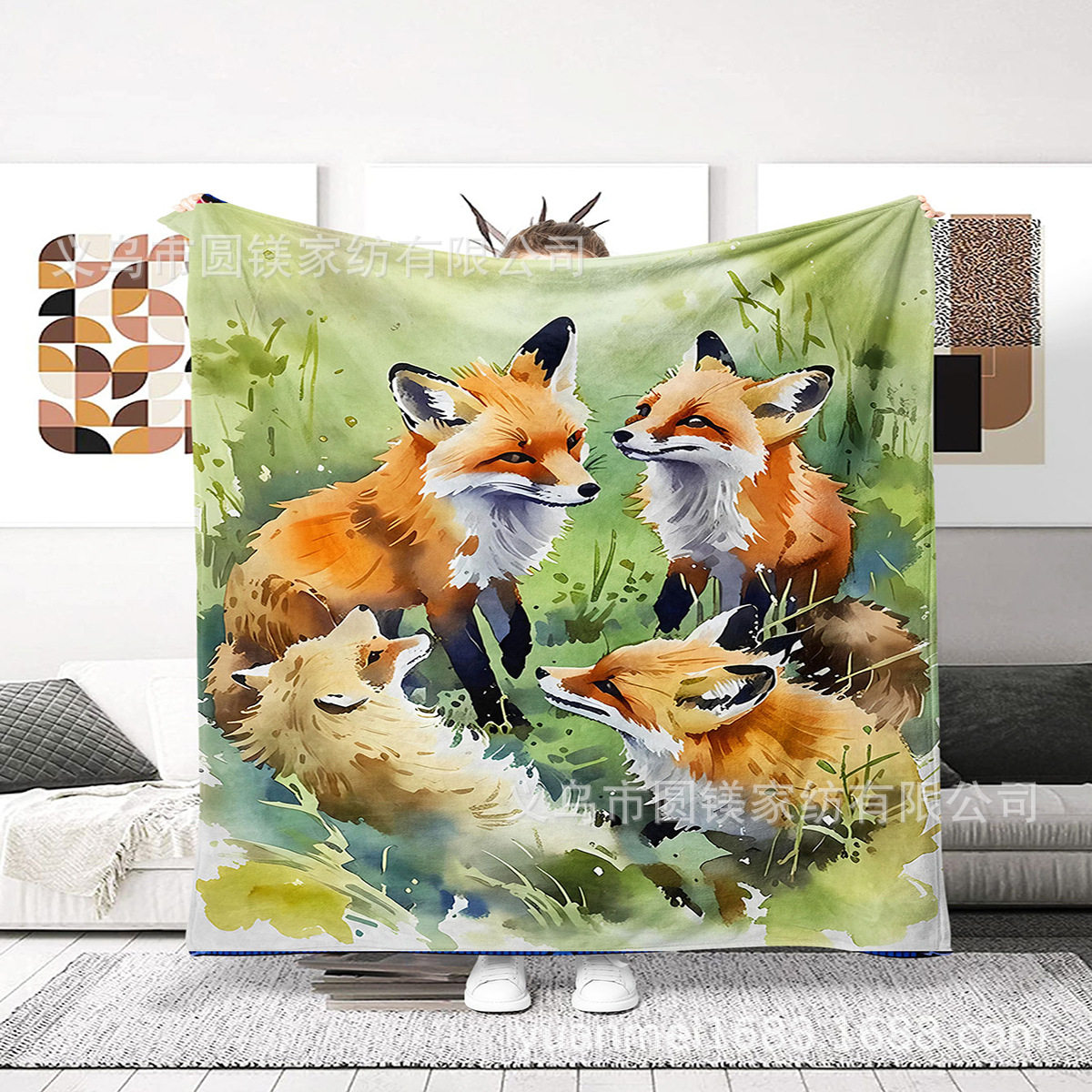 1 x Vintage Country Style Blanket, Animal Dog Digital Print Flannel Soft Comfortable Blanket