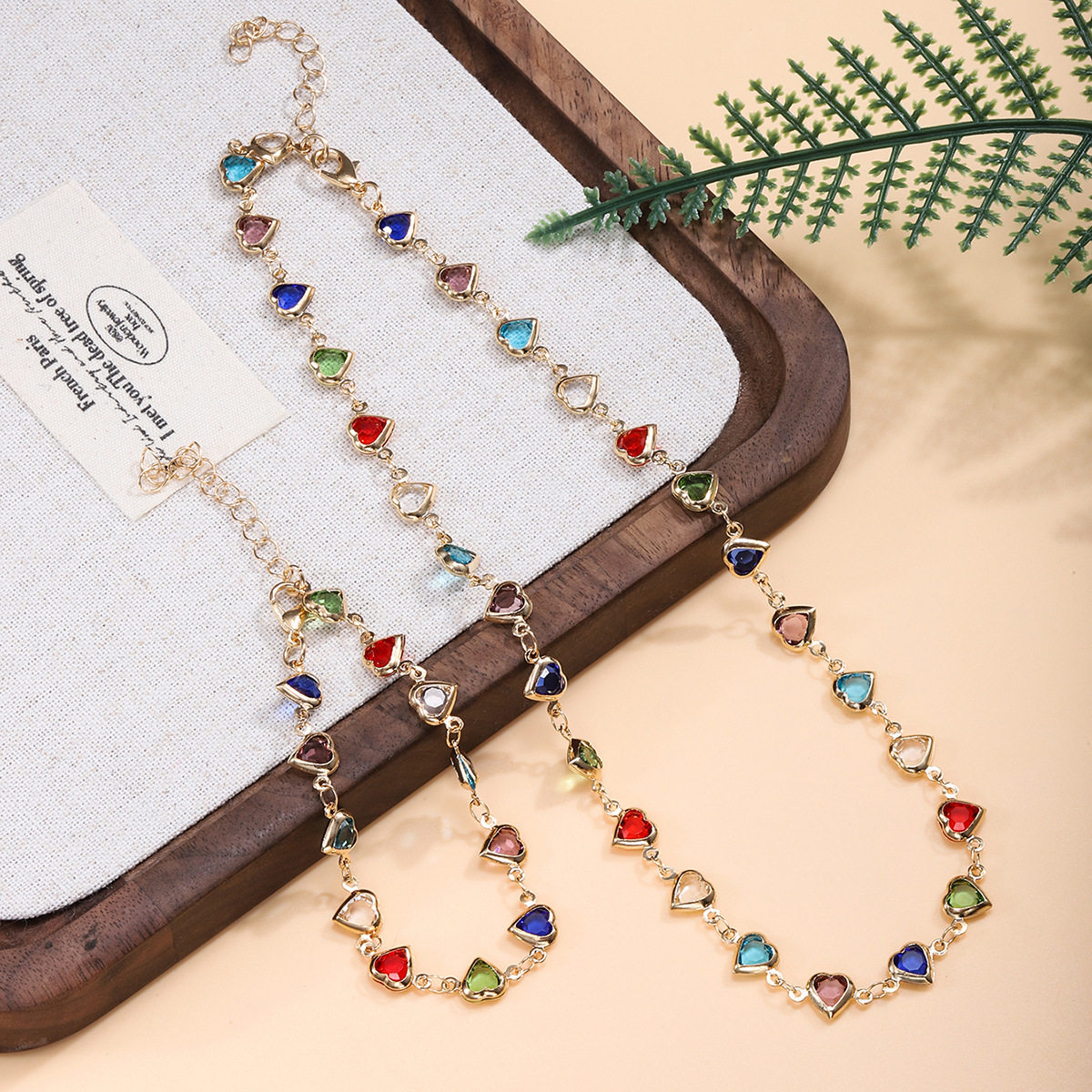 European and American Cross-Border Retro Personality Clavicle Chain Peach Heart Colorful Necklace Simple Light Luxury Niche Small Multi-Chain Jewelry