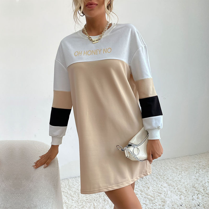 Long Sleeve Printed Color Block Dress Loose Fit Casual Style Comfortable Fabric Perfect for Everyday Wear Wholesale