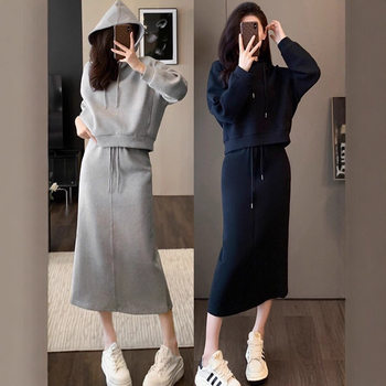Casual Sports Suit Slimming Two-Piece High-End Age-Reducing Fashion Hooded Women's Skirt Spring and Autumn Sweatshirt