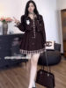 [Sea Salt Chestnut] 2025 Large Size Fat mm French Retro Women's Autumn Plaid Suit Jacket Dress Two-Piece Set