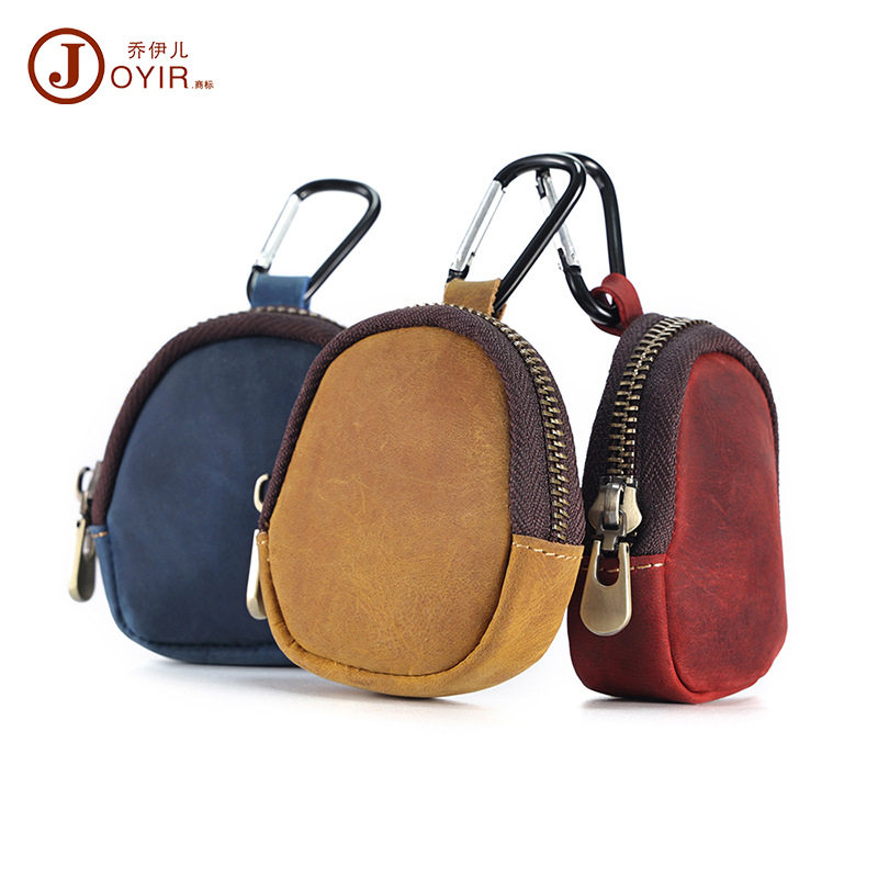 Crazy Horse Leather Coin Purse Student Genuine Leather Small Wallet Multifunctional Storage Bag Zipper Pendant Coin Bag Coin Purse