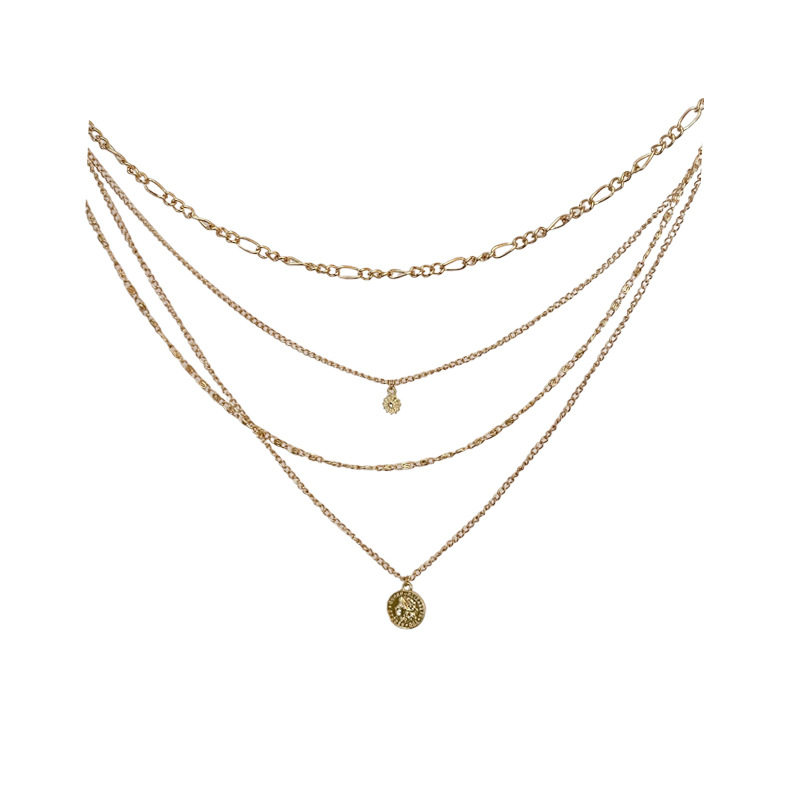 South Korea simple European and American metal portrait coin necklace women's multi-layer stacked light luxury niche temperament exaggerated clavicle chain