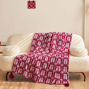 Chinese Style High-End Wedding Blanket Burgundy Thickened Wedding Room Decoration Bedroom Bedside Towel Holiday Gift