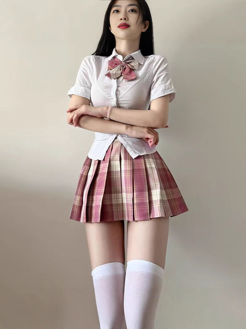 Suit Jk Uniform Shirt Waist Slimming Look Two-Piece Pleated Skirt Preppy Style Puff Sleeve Pure Lust Style Skirt