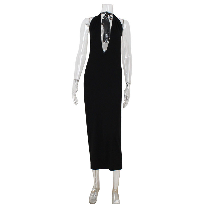 Elegant Deep V Neck Halter Backless Maxi Dress Sexy Fashionable Red Carpet Style Perfect for Nightclubs and Special