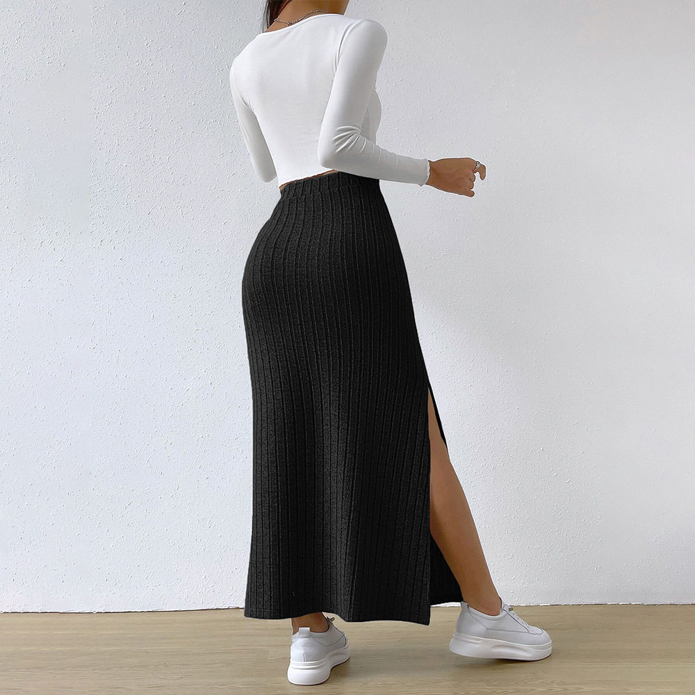 High Waisted A Line Skirt Fashionable Minimalist Ribbed Texture Spring Summer Casual Wear Wholesale Available