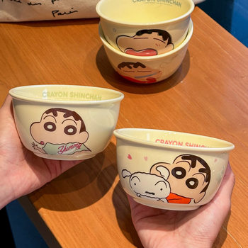 Crayon Shin-Chan Co-Branded Rice Bowl Ceramic Tableware Bowl Set Cute Children's Bowl High-Value Household Cartoon Ceramic