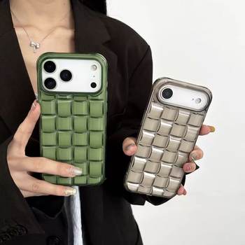 Suitable for iPhone 17 Pro Phone Case, Apple 12/13 Soft Xr/Xs Simple Transparent Solid Color Woven Pattern 15 Pro