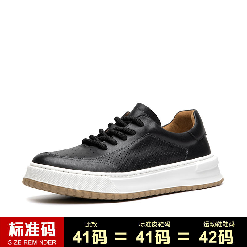 Giày Sneaker Nam Da Thật Thoáng Khí Chiều Cao Đế Khoảng 3.5cm Màu Trắng, Đen, Nâu