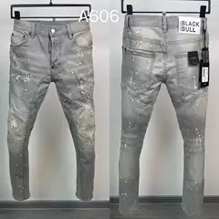 A606 Ink Dot Personality D2 New Men's Long Pants Distressed Washed Slim Straight Jeans Cross-Border Jeans