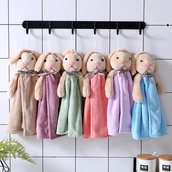 Supply coral fleece towel rabbit head hanging towel cartoon washing towel high density coral fleece towel Japanese and Korean towel