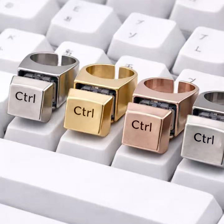 Delete键盘戒指男女现代人精神状态可按机械键盘感删除一切开口指