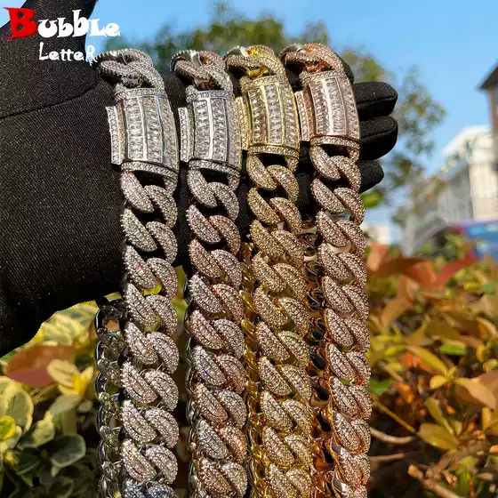 Cross-border supply of European and American hip-hop fashion 20mm ladder square bent buckle necklace personality niche foreign trade hip-hop jewelry