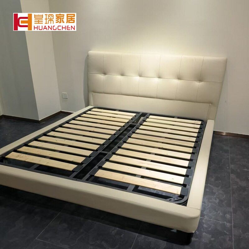 皇琛软体意式实木床极简床头真皮牛皮时尚静音床卧室家具工厂直营