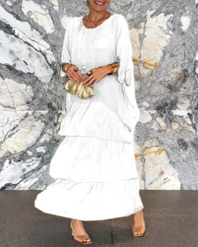 Batwing Sleeve Cake Dress Round Neck Fashionable Elegant Autumn Collection Wholesale Available