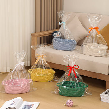 INS storage basket cotton rope woven snack toy handle storage basket Oval storage basket gift basket
