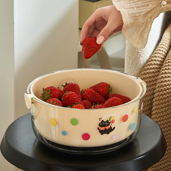 Dopamine Double-layer Draining Basket Fruit Basket Draining High-value Kitchen Filter Water Amoy Vegetable Basket Vegetable Washing Basin Thickened Fruit Plate