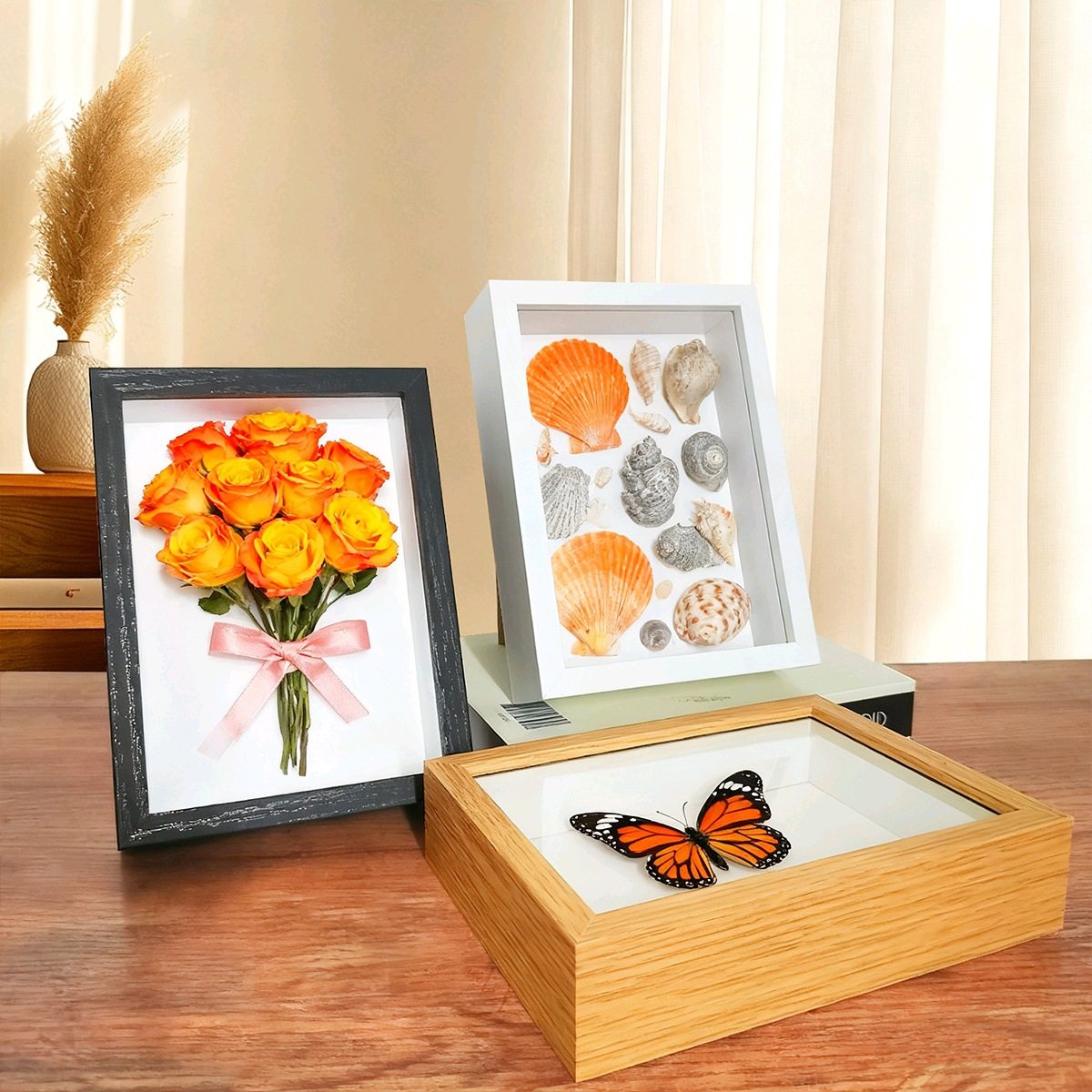Dried Flower Photo Frame Stone Shell DIY Hollow Stereo Specimen Plant Clay Framed Table Picture Frame Stereo Decoration