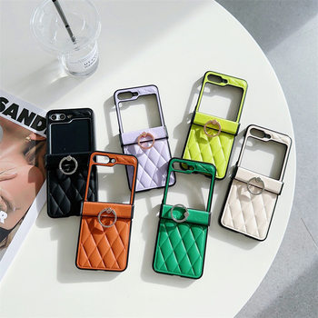 Suitable for Samsung Zflip6 Ring Buckle Mobile Phone Case Lingge Xiaoxiang Zflip 30% off Stacked Screen Leather Case Anti-Fall Protective Cover