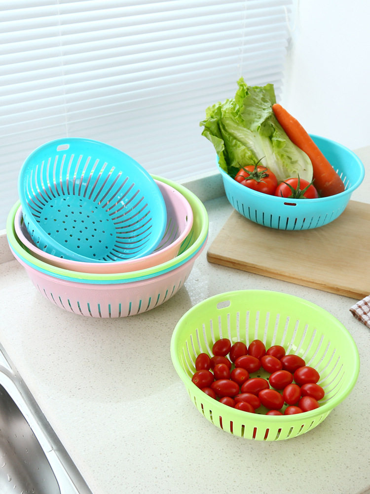 Round Hollow Drain Vegetable Washing Basket Plastic Basket Kitchen Vegetable Washing Basin Fruit Basket Vegetable and Fruit Drain Basket Storage Basket
