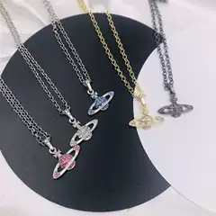 Cross-Border Amazon Aliexpress European and American Fashion Personality Interstellar Universe Full Diamond Small Saturn Necklace Pendant