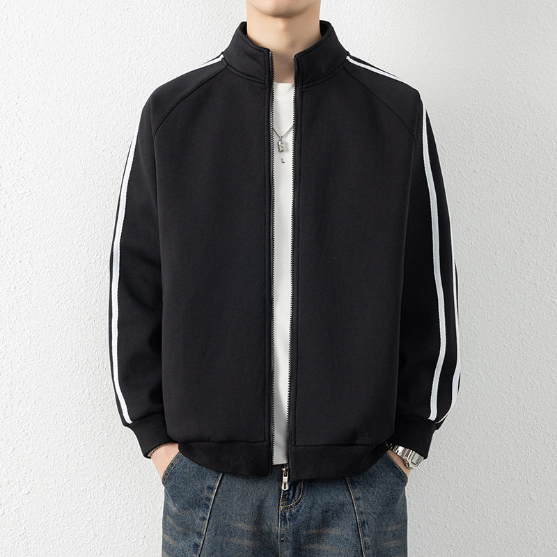 Áo Khoác Bomber Nam Cổ Trụ Dáng Rộng Phong Cách Thể Thao Màu Đen, Xám, Xanh Navy