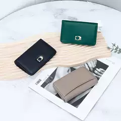 Genuine leather short wallet women's first layer cowhide trimming Napa pattern multi-card integrated half-fold certificate coin purse