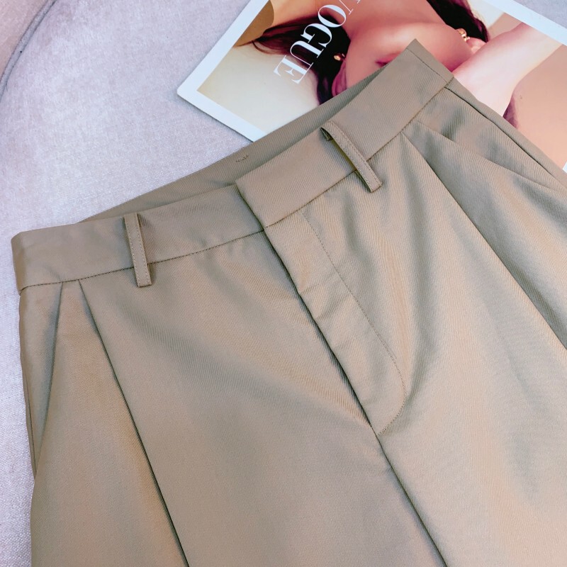 Quần dài nữ ống đứng lưng cao hai ly trước, dáng rộng che khuyết điểm, vải rũ nhẹ — Màu kaki