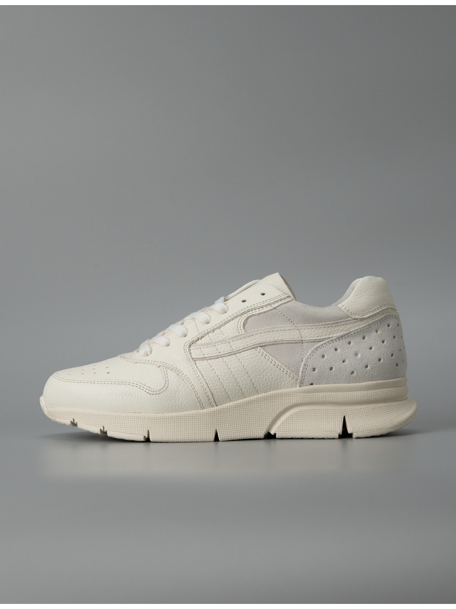 Giày sneaker nam da bò lộn màu trắng sương, kiểu thể thao ngoài trời — Màu trắng