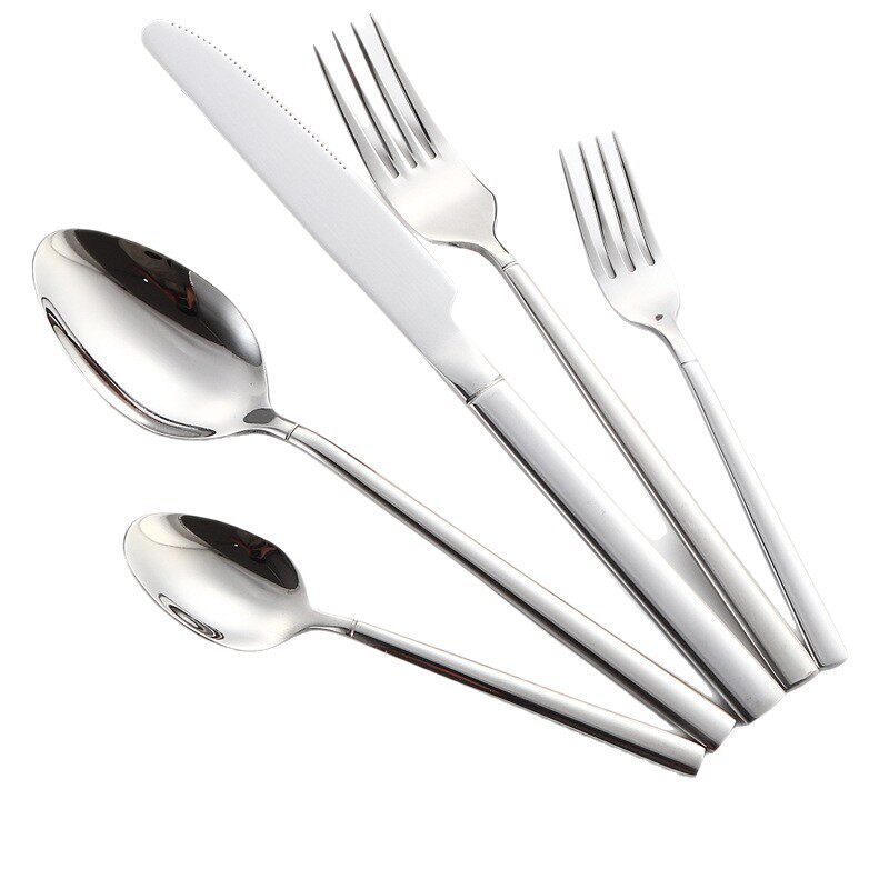 Square Handle Stainless Steel Tableware Knife, Fork and Spoon Hotel Restaurant Fork Spoon Western Tableware Set 304 Stainless Steel Tableware