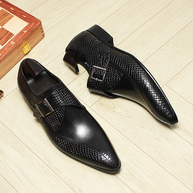 Giày da nam mũi nhọn khóa cài kiểu monk strap thanh lịch — Màu đen, Màu nâu đỏ