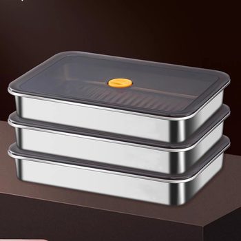 304 Stainless Steel Dumpling Wonton Freezer Box Large Capacity Sealed Fresh-Keeping Refrigerator Storage and Organization Box Meat Square Box