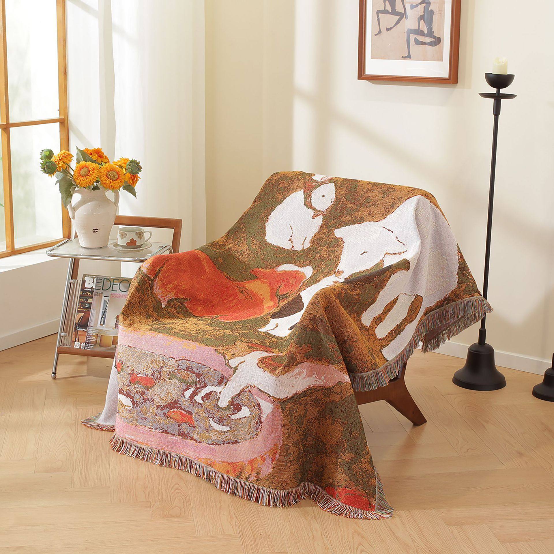 Export Cross-Border Cute Mengyuan Ji 5 Sofa Towel Sofa Blanket Decorative Tapestry Air Conditioner Cover Camping Mat Dustproof Cloth