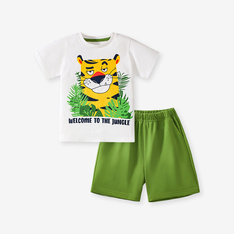New Kids' Summer Cotton Set, Cartoon Boys' Short-Sleeve Outfit