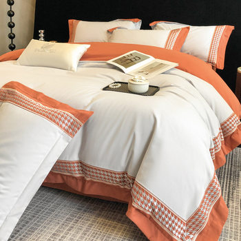 Light Luxury High-End Long-Staple Cotton 100% Cotton Bed Sheet Four-Piece Set Pure Cotton Brushed Duvet Cover Autumn and Winter Bedding 1.8