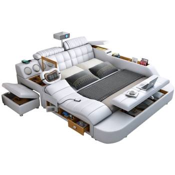 Projector Bed Multi-Functional Massage Leather Bed Tatami Bed Master Bedroom Bed Double Bed 1.68m Large Wedding Bed