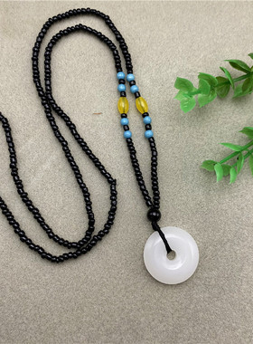 精品民族风长款串珠毛衣链仿阿富汗玉平安扣吊坠仿玉项链地摊庙会