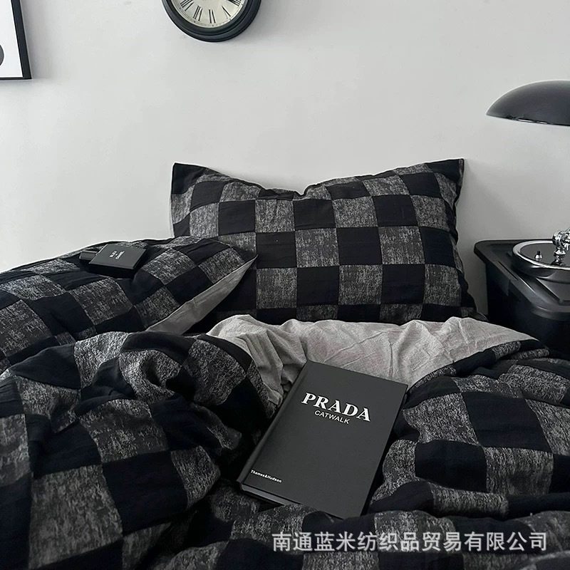 My Boyfriend'S Favorite Checkerboard! Home Four-Piece Dormitory Three-Piece Set with Washed and Brushed Finish Amazon