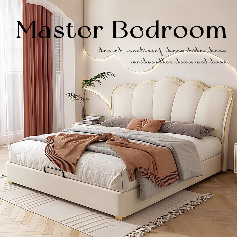 French soft-backed cream style butterfly bed modern simple 1...