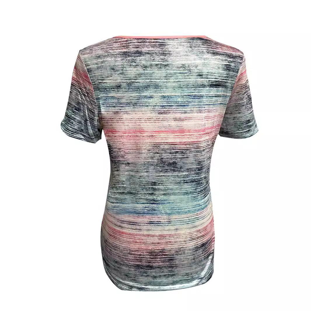 Summer Womens Color Block Floral Print Short Sleeve T Shirt Slim Fit Round Neck Casual Style Wholesale Available