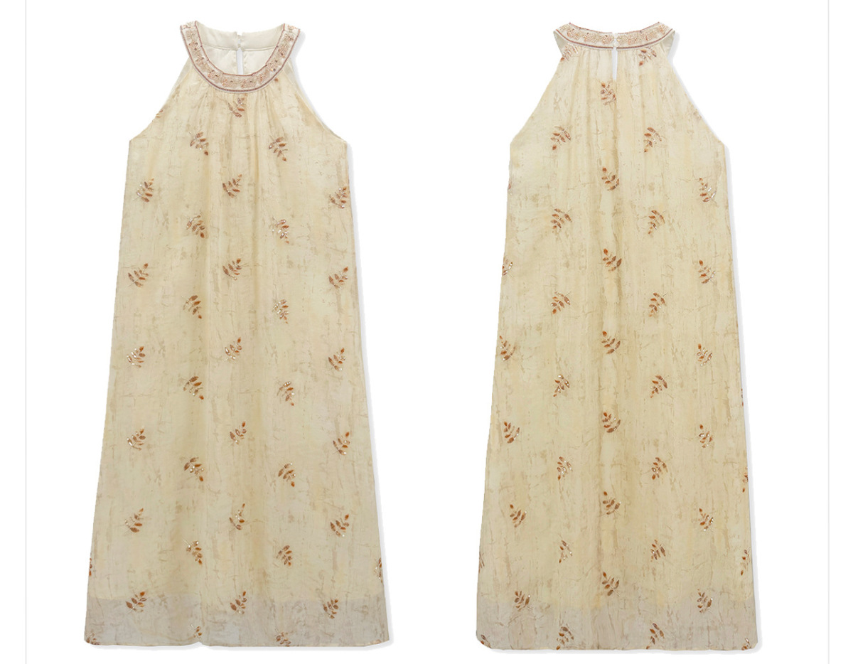 Set áo khoác cardigan thêu kèm đầm cổ yếm dài tay phối hoa — Áo khoác, Váy liền, Bộ