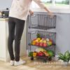 Multifunctional Kitchen Fruit and Vegetable Storage Rack Bedroom Snack Storage Basket Dormitory Storage Rack Iron Storage Basket Universal Wheel